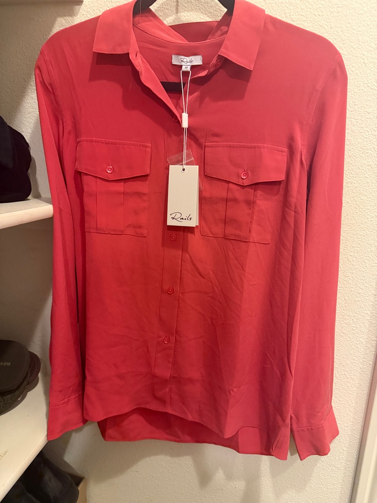 Rails Coral-Red Button-Up Utility Blouse